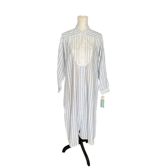 Victorian Style Striped Nightgown By Gilligan OMalley Long White & Blue Size S - Picture 1 of 13